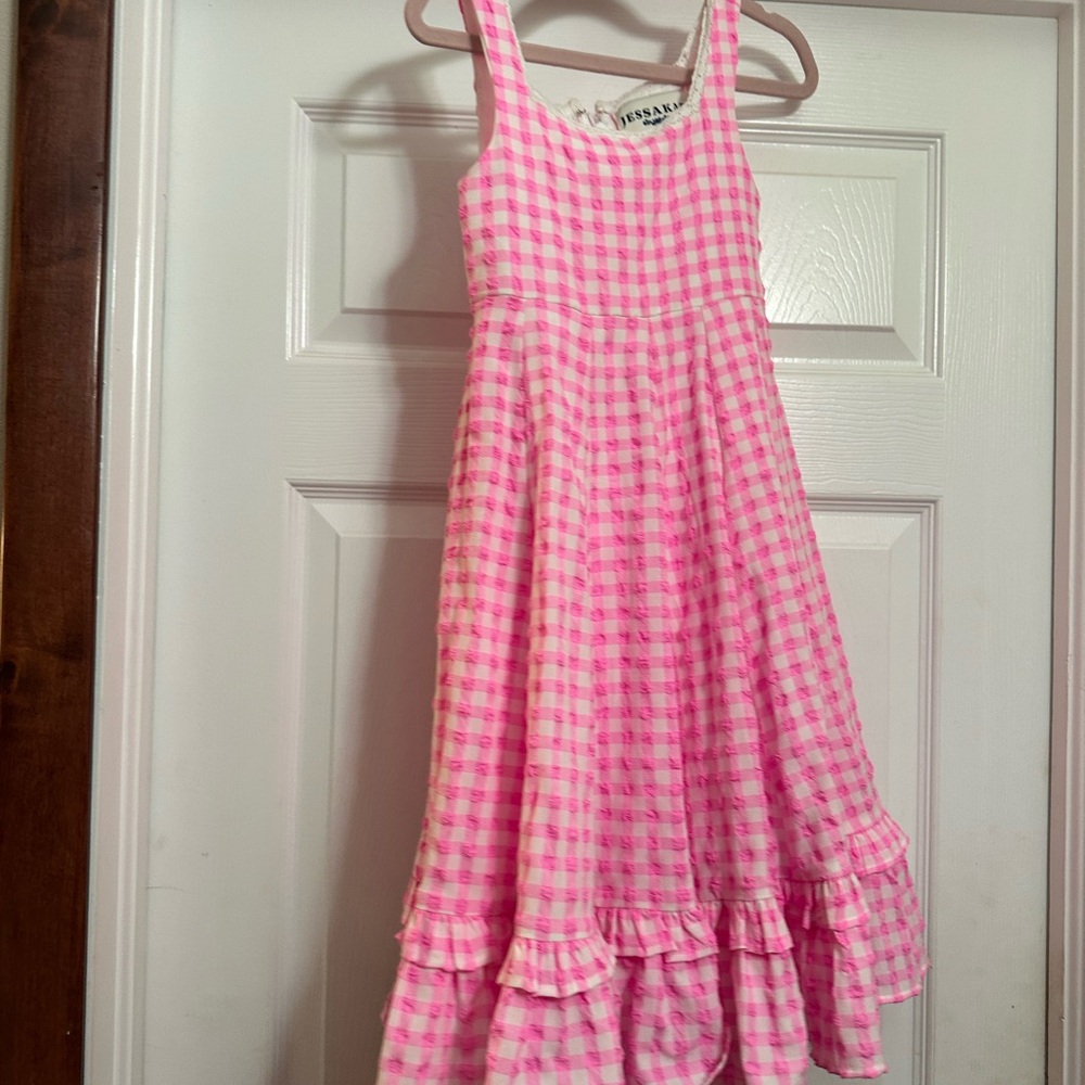 JessaKae Pink mini Daze Gingham Ruffle-Hem Sundress